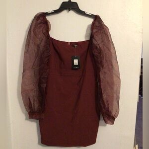 Fashion Nova NWT Woman’s Wine Maroon Mini Dress. Size 2 X.